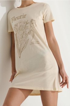 Бавовняна нічна сорочка з принтом - нюдовий