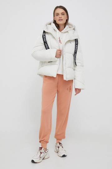Хлопковые спортивные штаны Calvin Klein Jeans цвет оранжевый однотонные Хлопковые спортивные штаны Calvin Klein Jeans цвет оранжевый однотонные