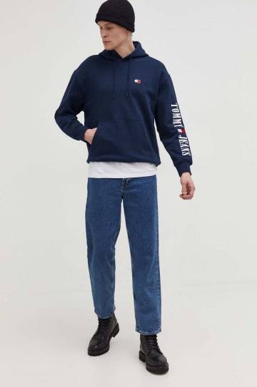 Кофта Tommy Jeans мужская цвет синий с капюшоном с аппликацией Кофта Tommy Jeans мужская цвет синий с капюшоном с аппликацией
