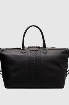 Черная кожаная дорожная сумка с плетением