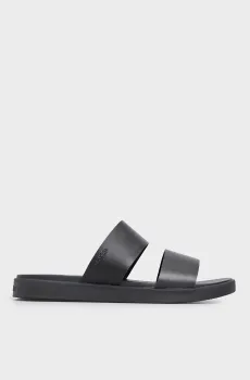 Мужские черные кожаные слайдеры DOUBLE STRAP Черный 40 Calvin Klein HM0HM01414