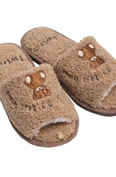 Женские домашние тапочки Twins HS-LUX Bear открытые, с вышивкой, коричневые, размер 38-39 (25 см)