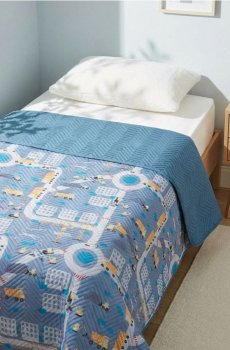 Дитяче покривало на ліжко з мотивом будівництва - темно-синій