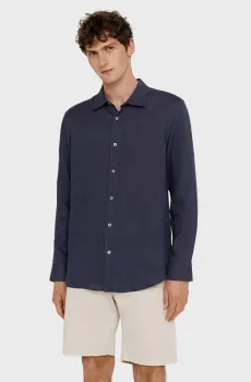 Мужская темно-синяя льняная рубашка Синий S PRPY PMSHRKALUA004