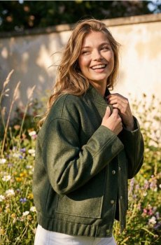 Бомбер куртка з опущеною лінією плечей - темно-зелений