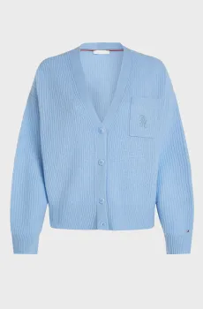 Женский голубой шерстяной кардиган TH SCRIPT SOFT WOOL V-NK Голубой XS Tommy Hilfiger WW0WW42145