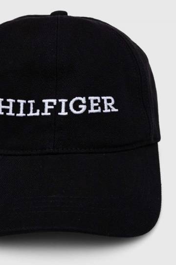 Хлопковая кепка Tommy Hilfiger цвет чёрный с аппликацией Хлопковая кепка Tommy Hilfiger цвет чёрный с аппликацией
