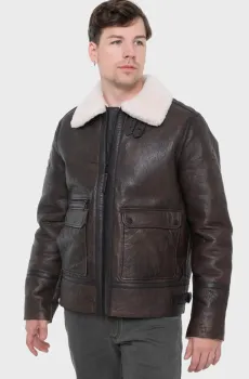 Мужская темно-коричневая кожаная куртка Коричневый 58 Camel Active 431310-6L36-27