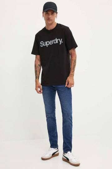 Хлопковая футболка Superdry мужская цвет чёрный с принтом M1012032A-02A Хлопковая футболка Superdry мужская цвет чёрный с принтом M1012032A-02A