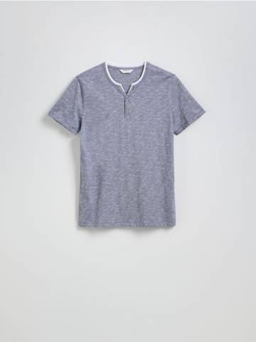 Reserved - Футболка slim із горловиною на ґудзиках - steel blue - 427EF-95M Reserved - Футболка slim із горловиною на ґудзиках - steel blue - 427EF-95M