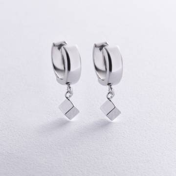 Серьги "Кубики" в белом золоте с08902 Серьги "Кубики" в белом золоте с08902