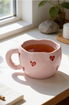 Керамічний кухоль з мотивом серця - пастельний рожевий