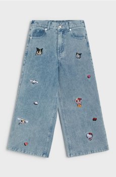 Джинси wide leg з вишивкою Hello Kitty and Friends x Powerpuff Girls - синій