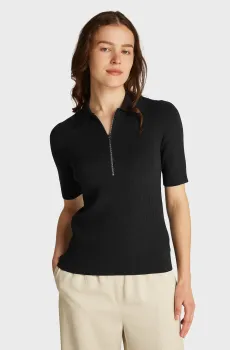 Женское черное поло ICONIC RIB ZIP Черный L Calvin Klein K20K208105