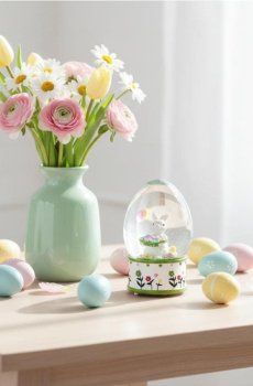 Великодня снігова куля із зайчиком - різнобарвний