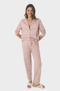 Женская розовая пижама с узором (рубашка, брюки) Розовый XXL womensecret 3592420