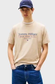 Мужская бежевая футболка HILFIGER CENTER Бежевый S Tommy Hilfiger MW0MW38621