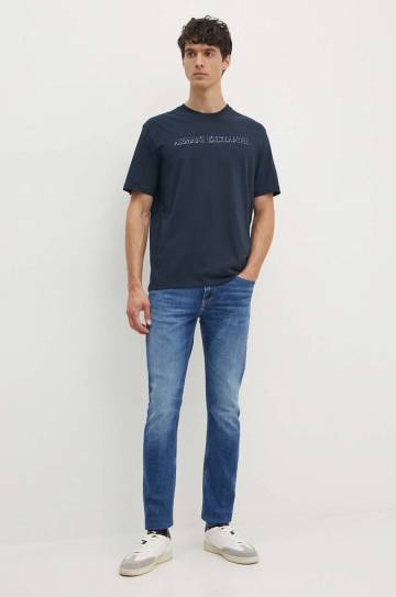 Хлопковая футболка Armani Exchange мужская цвет синий с принтом 6DZTBD ZJ3VZ Хлопковая футболка Armani Exchange мужская цвет синий с принтом 6DZTBD ZJ3VZ