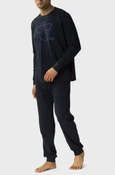 Мужская темно-синяя  пижама (лонгслив, брюки) Синий M Atlantic NMP-378