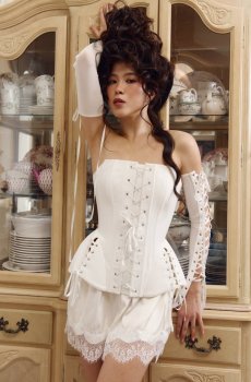 Молочний сатиновий корсет з баскою Antoinette