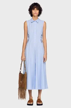 Женское голубое платье в полоску Голубой 34 Sandro SFPRO04738_Sky Blue