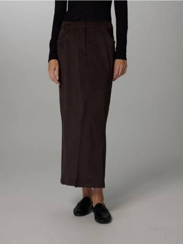 Reserved - Спідниця міді з ефектом замші - темно коричневий - 091GG-89X