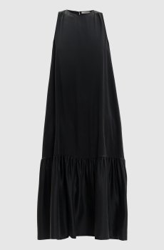 Черное платье Rhea из шелка с оборкой