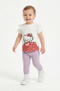 Бавовняна футболка з принтом Hello Kitty - кремовий