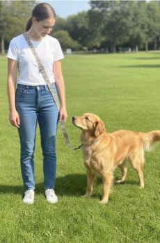 Набір повідка та нашийника для собаки з леопардовим принтом - золотисто-коричневий