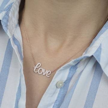 Золотое колье "Love" с фианитами кол00985 Золотое колье "Love" с фианитами кол00985