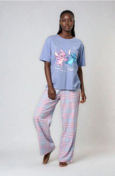 Бавовняна двочастинна піжама з принтом Stitch - блакитний