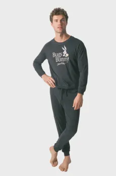 Мужская темно-серая пижама (лонгслив, брюки) Bugs Bunny Серый M womensecret 3132126