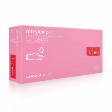 Перчатки нитриловые смотровые Nitrylex нестерильные, неприпудренные, размер L, розовые, 100 шт