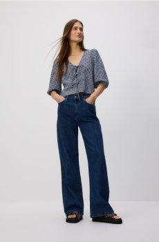 Reserved - Джинси широкого крою з домішкою льону - темно-синій - 759FZ-59J