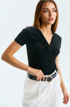 Віскозна футболка з коротким рукавом - чорний