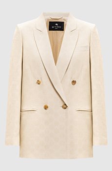 Бежевый двубортный жакет в узор