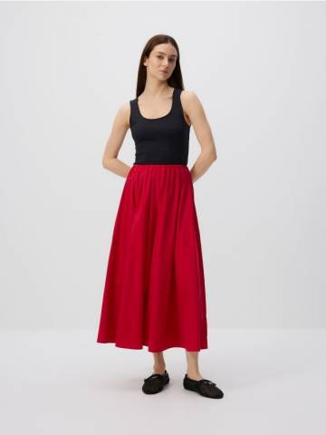 Reserved - Бавовняна спідниця міді - червоний - 367FB-33X
