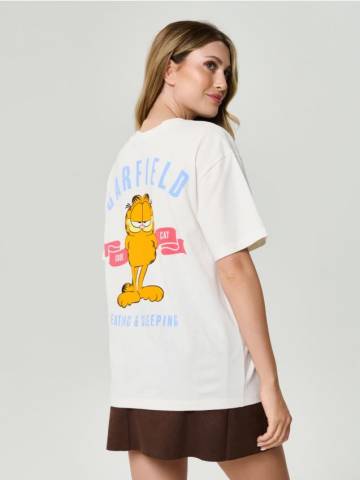 Бавовняна футболка з принтом Garfield - кремовий Бавовняна футболка з принтом Garfield - кремовий