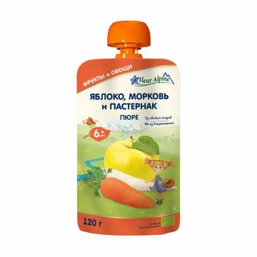 Детское фруктово-овощное пюре Fleur Alpine Organic Яблоко, морковь и пастернак, от 6 месяцев, 120 г Детское фруктово-овощное пюре Fleur Alpine Organic Яблоко, морковь и пастернак, от 6 месяцев, 120 г