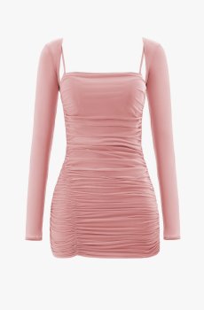 Рожева сукня міні зі стрейч-сітки з драпіруванням