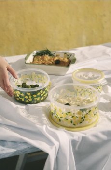 Набір контейнерів для зберігання їжі з кришками з мотивом лимонів, 3 шт. - жовтий