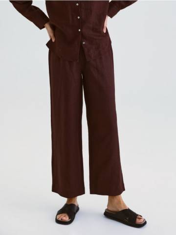 Reserved - Лляні штани - темно коричневий - 700AC-89X