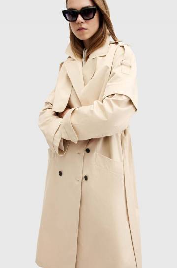 Хлопковый тренч AllSaints CLYDE цвет белый переходной двубортный W021OB Хлопковый тренч AllSaints CLYDE цвет белый переходной двубортный W021OB