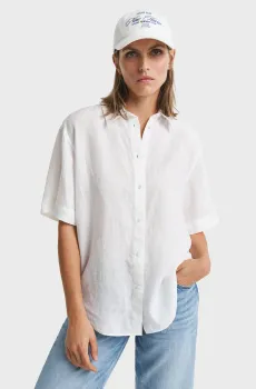 Женская белая льняная рубашка REL LINEN SS SHIRT Белый 32 Gant 4300474
