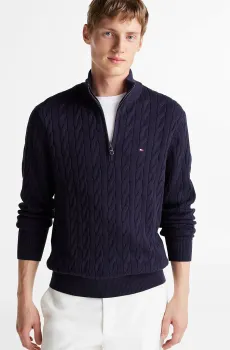 Мужская темно-синяя кофта CLASSIC COTTON CABLE ZIP MOCK Синий L Tommy Hilfiger MW0MW36532