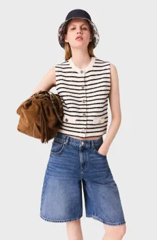 Женский топ в полоску Разноцветный 36 MAJE MFPTO01212_White-Navy