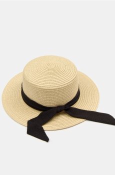 Плетений солом’яний капелюх зі стрічкою - кремовий