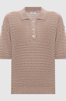 Коричневый топ с воротником-поло