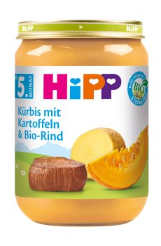 Детское мясо-овощное пюре HiPP Тыква и картофель с говядиной, от 5 месяцев, 190 г