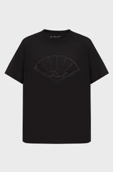 Женская черная футболка FAN RHINESTONE T-SHIRT Черный L Karl Lagerfeld 246W1702